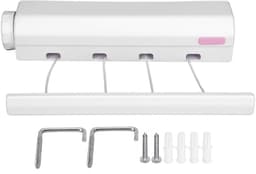 Dailygoods - Innovra - Cosensi - Dailygoody - Waslijn Compact - Automatische Intrekbare Waslijn - Wanddroger voor Binnen Buiten - Wit - Uitschuifbaar - 4 Lijnen - Handig voor Thuis — thumbnail 1