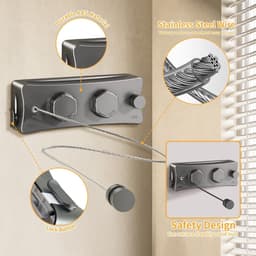 Golden crown - Intrekbare waslijn - Ruimtebesparend - Grijs - Wandmontage - Voor binnen en buiten - Geschikt voor balkon en badkamer — thumbnail 4