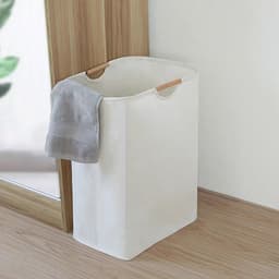 Wasmand - Opbergmand - Katoen-linnen - Opvouwbare Wasmand - Ruimtebesparend - Draagbaar - Voorzien van een houten handvat - Geschikt voor slaapkamers, hotels, badkamers, kleedkamers en wasruimtes - 27*40*56cm - Beige — thumbnail 5