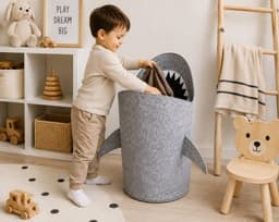 Speelgoedmand Haai Kinderen – Opbergmand Kinderkamer – Inklapbare Wasmand & Speelgoed Opberger – Grijs — thumbnail 2