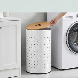 Wasmand met deksel - 50 liter - metaal - wit — thumbnail 3
