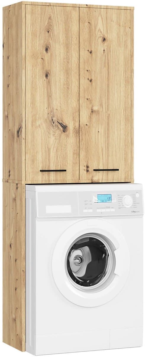 Badkamerkast voor Wasmachine FIN / Hoge Wasmachinekast met 2 Deuren / AKORD Furniture Factory / Artisan Eik / 64 x 180 x 30 cm — afbeelding 1