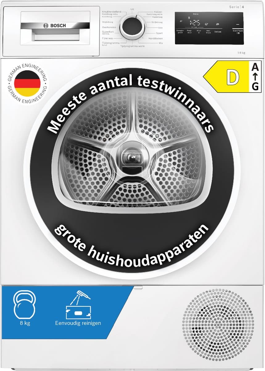 BOSCH WTH8520LNL -  Warmtepompdroger - 8 kg - 62 dB - Energielabel D — afbeelding 1