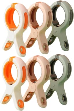 Wasknijpers - 6 Stuks - Knijpers - Kunststof - Strandlaken Knijpers - Badlaken Clips - Handdoekklemmen - Handdoekklemmen Voor Strandligstoelen - Winddicht - Clips voor Strandlaken, Beddengoed En Dikke Kleding - 10.5*5.8cm - Wit/Roze/Groen — thumbnail 1