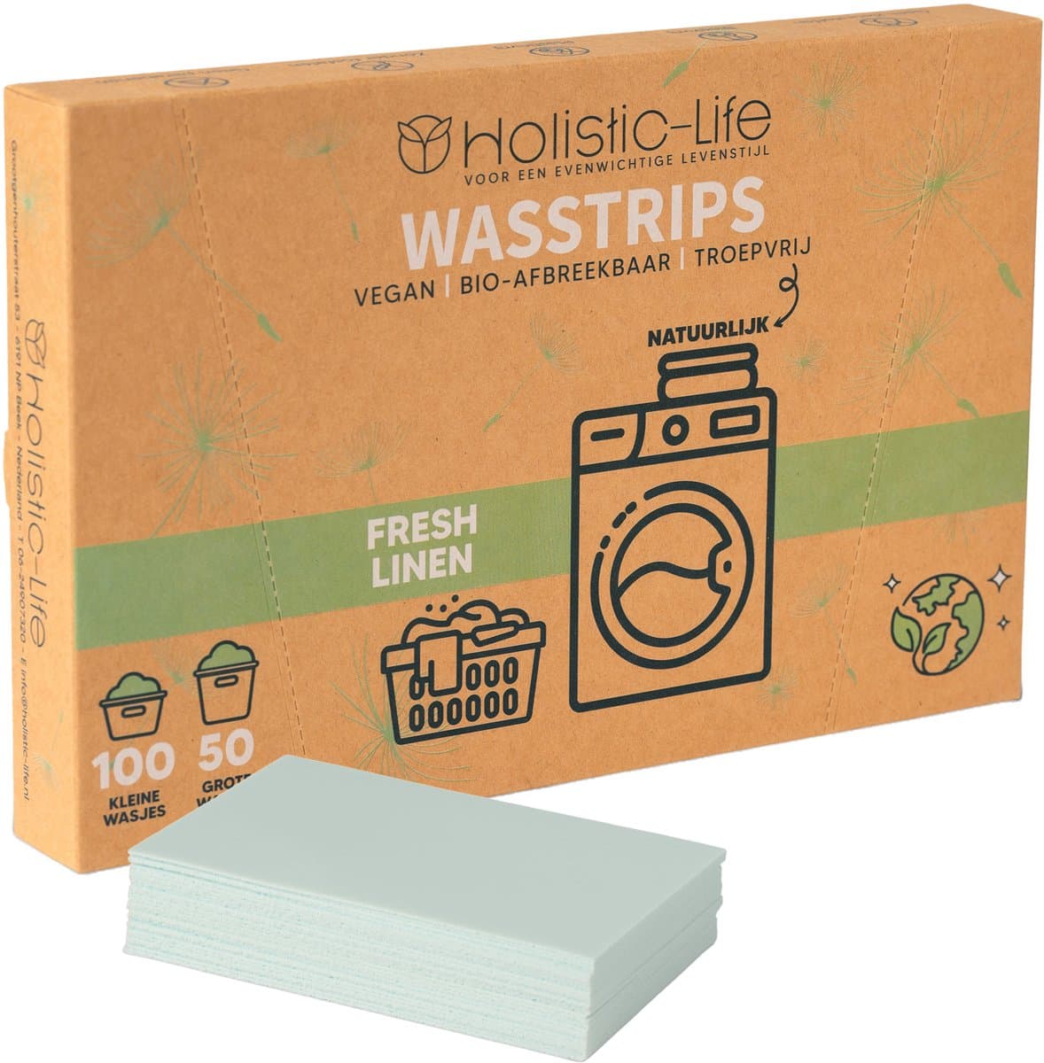 Wasstrips - Fresh Linen 100 Wasbeurten Incl. Wasverzachter – Wasmiddeldoekjes Wasdoekjes – Detergent sheets - Vegan — afbeelding 1