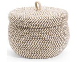 Allecto - Opbergmand - Katoenen Touw - Handgemaakt en Uniek - 21x21x17 cm - Lichtgewicht en Praktisch - Geschikt voor Bureau en Badkamer - Beige
