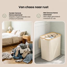 Wasmand 3 vakken - 160L - Beige - Wassorteerder - 3 Uitneembare Waszakken - Wasmand 3 Vakken Met Deksel - Wassorteerder 3 Vakken — thumbnail 3