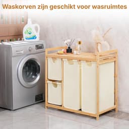 KAD® Wasmand 3 Vakken - Wassorteerder met Deksel - Uitneembare Waszakken - Beige - 42cm x 81cm x 77cm — thumbnail 2