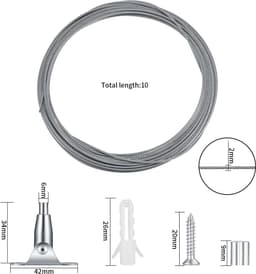 Dailygoods- Staalkabel 10 meter - Verstelbaar 2 mm - Spanslot - Montageklem - Beweegbare ijzeren klinknagels - Roestvrij staal - Kabelset — thumbnail 5