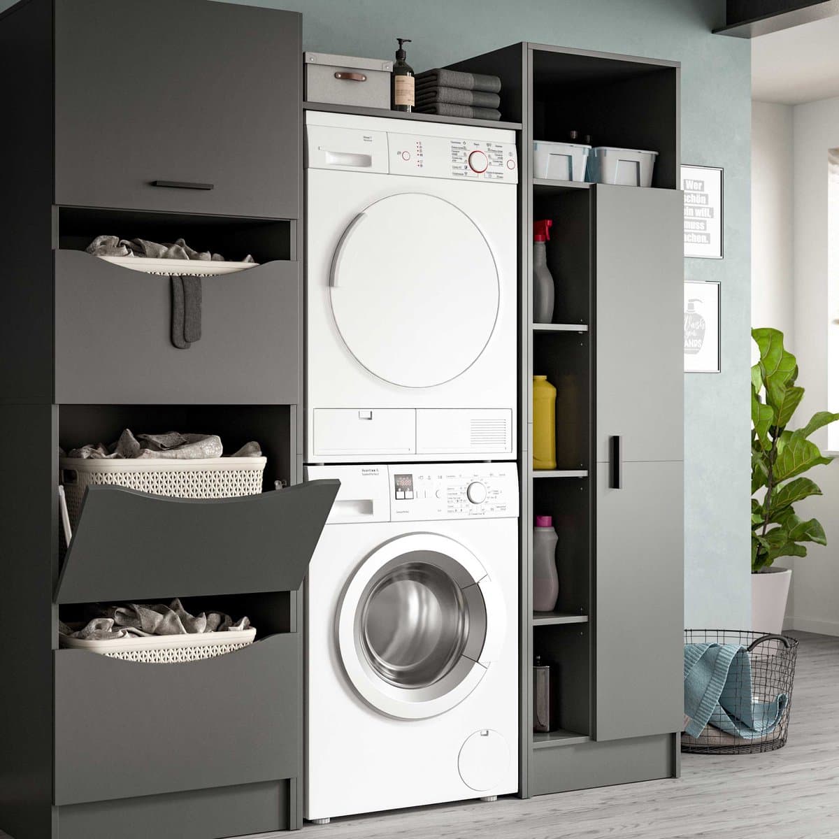xonox.home Free wasmachinekast (B/H/D: 66x195x62 cm) in antraciet imitatie — afbeelding 1