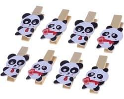 Houten Wasknijpers - Fotoclips Klemmen - Decoratief Ophangen - Cartoon Panda Design - 35 cm - Gekleurd