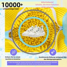 Dailygoody - Set van 2 schoenwaszakken - 360° reiniging - Schokabsorberend en geluidsreducerend - Geel - Herbruikbare waszakken - Geschikt voor wasmac. — thumbnail 2