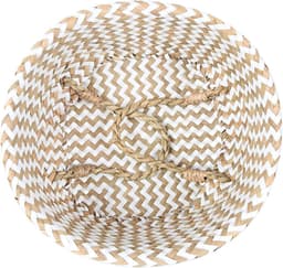 Handgeweven Wicker Wasmand, Decoratieve Opbergmand voor Thuis, Vouwbare Bamboe Mand met Deksel en Handvat (Wit, Groot) - Ideaal voor Kleding, Speelgoed en Planten — thumbnail 5
