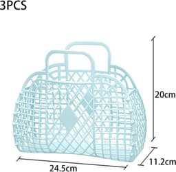 3 stuks - Holle opbergmanden - Opbergmanden - Plastic opbergmanden - Geperforeerde toiletmanden - Handzame boodschappenmanden - Wasmanden - Opvouwbare draagbare holle plastic opbergmanden - Geschikt voor strand thuis en andere gelegenheden — thumbnail 5