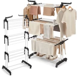 4-laags Opvouwbaar Wasdroogrek met Wielen – Ruimtebesparende Wasdroogtoren met 6 Vleugels & 2 Draaibare Armen – Stevig Metalen Kledingrek voor Binnen & Buiten — thumbnail 1