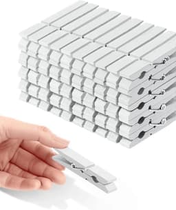 Wasknijpers Houten - Decoratieve Klemmen - Foto's Ophangen - Milieuvriendelijke Verf - 50 Stuks - Wit — thumbnail 1