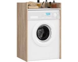 JOYNEXTBUY - Wasmachinekast Sonoma Eiken/Wit – Wasmachine Ombouw & Opbergplank – 64x50x98cm – Badkamerkast Wasruimte & Wasmachine