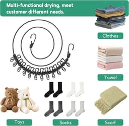 Reiswaslijn - Waslijn met clips - Kleding drogen - Elastisch en verstelbaar - 2 stuks 180cm - Meerdere kleuren — thumbnail 4