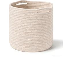 Byshayne- Wasmand met handgrepen - Opbergmand - Katoenen touwmand - Beige - Compact 30 cm x 30 cm - Ideaal voor speelgoed en wasgoed