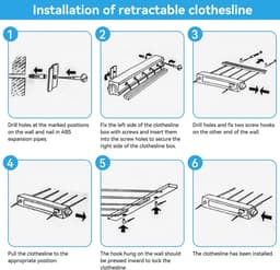 Dailygoods- Waslijnen Uittrekbaar - Wandwaslijnen - Intrekbaar Wasrek - 5 Lijnen - Eenvoudig te Installeren - Verhoogde Opbergruimte — thumbnail 5