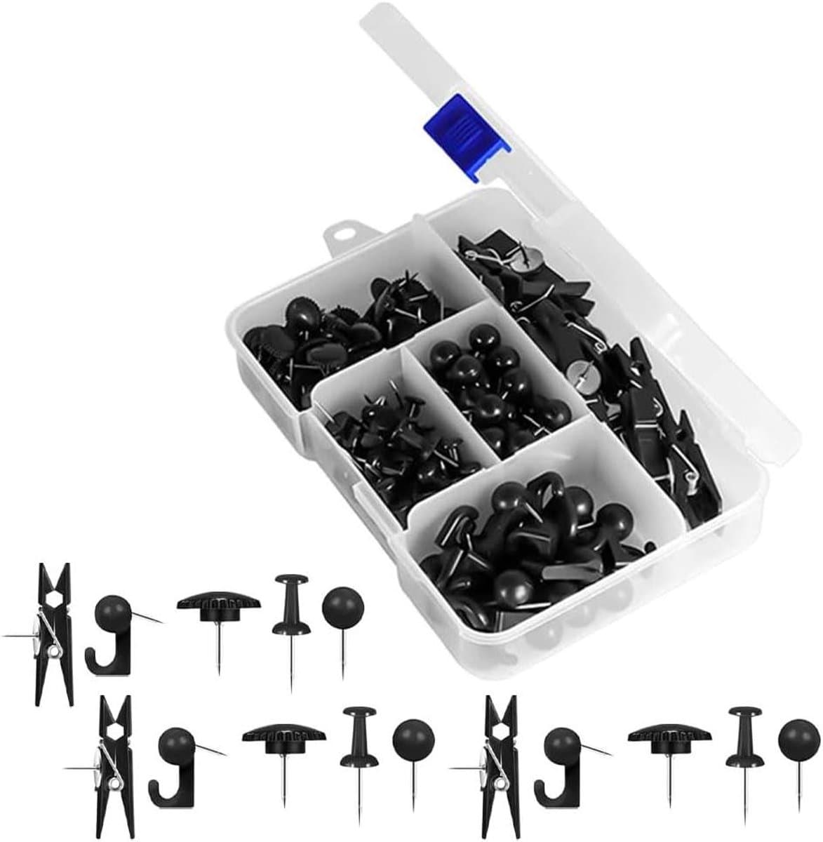 Decoratieve Punaises - Prikbord Clips - Informatie Tonen - Handig Clipontwerp - 140 Stuks - Zwart — afbeelding 1