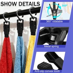 20 Zwarte Knijpers met 360째 Draaibare Haak, Draagbare Knijperhanger, voor Kleding, Handdoek, Sokken, Jeans — thumbnail 2