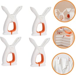 4 Stuks - Grote Plastic Wasknijpers - Wasknijpers Konijn - Windproof Wasclips in Konijnenvorm - Duurzaam & Stevig - Voor Strandlakens, Dekens & Kleding - Wit/Oranje — thumbnail 5