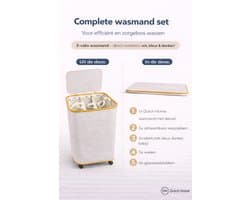DutchHome Wasmand 3 Vakken 160L met Wielen en Deksel - Wassorteerder Beige