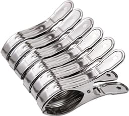Wasknijpers - Set van 6 strandhanddoekclips van 12 cm - Handdoekclips van roestvrij staal - Wasknijpers - Ophangwasknijpers - Dekenwasknijpers voor zware kleding (zilver) — thumbnail 1