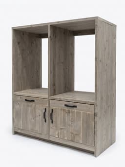 Wasmachinekast Cleveland met uitschuifbare plateaus – Voor wasmachine en droger – 135 x 65 x 150 cm – Steigerhout — thumbnail 1