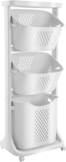 Wasmand 3 vakken - Wasverzamelaar Sorteerder - Kleding Opbergen - Met 4 Wielen - 43 x 33 x 109 cm — thumbnail 1