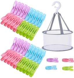 aladdien - Wasknijpers - 40 stuks wasknijpers met mand - Kleurrijke kunststof knijpers - Winddichte kloppers - Ideaal voor waslijnen - Handig voor b.. — thumbnail 1