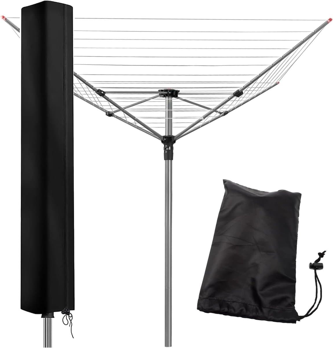 Draagbare hoes voor wasrek, draaibaar, 160 x 15 x 15 cm, 420D Oxford stof met rits en zilveren PU-coating, geschikt voor de meeste paraplu droogrekken en beschermt tegen weer en stof — afbeelding 1