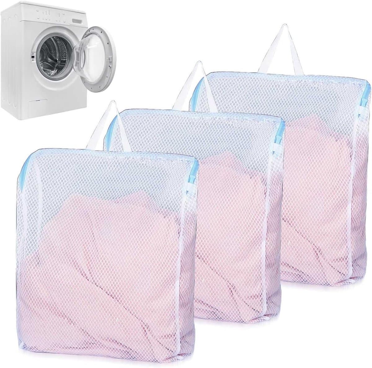 Grote wasnetten voor wasmachine, 50 x 60 cm, herbruikbare waszakken met handgrepen en ritssluiting voor kleding en lingerie, ideaal voor op reis — afbeelding 1