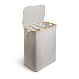 Alles & Co. XXL Wasmand 141 Liter - 3 Vakken Wassorteerder - Met Uitneembare Waszakken - Bamboe & Grijs — thumbnail 1