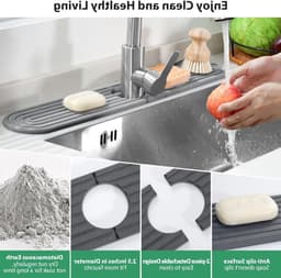 Diatomiet Afwasmat voor Keuken en Badkamer, Sneldrogend Waterabsorberend, Inclusief Schuurpapier (Donkergrijs, 61 x 100 cm) — thumbnail 2