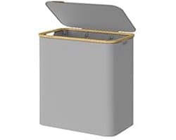 Wasmand 60 x 38.5 x 70.5 cm, grijs met deksel, 3 vakken voor vuile was, met 3 afneembare mesh voeringen. Grote capaciteit van 150 liter, modern en eenvoudig design