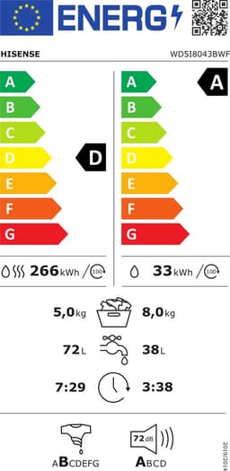Hisense WD5I8043BWF vrijstaande was-droogcombinatie - 8 kg wassen 6 kg drogen - invertermotor - wit — thumbnail 2
