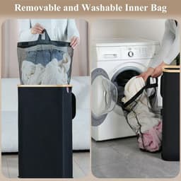 100L wasmand met deksel - Smalle wasmand - Opbergmand met grote capaciteit - Met afneembare tas en handvat - Opvouwbare wasmand voor badkamer, slaapkamer, slaapzaal - 40,5x33x75cm — thumbnail 4