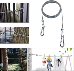 2 m draadkabel 3 mm met PVC-gecoate roestvrijstalen kabel, karabijnhaak M6, krimplus draadkabelklem en mini-schroefsleutel voor Lanyard, waslijn, tenttouwen (2 m) — thumbnail 3