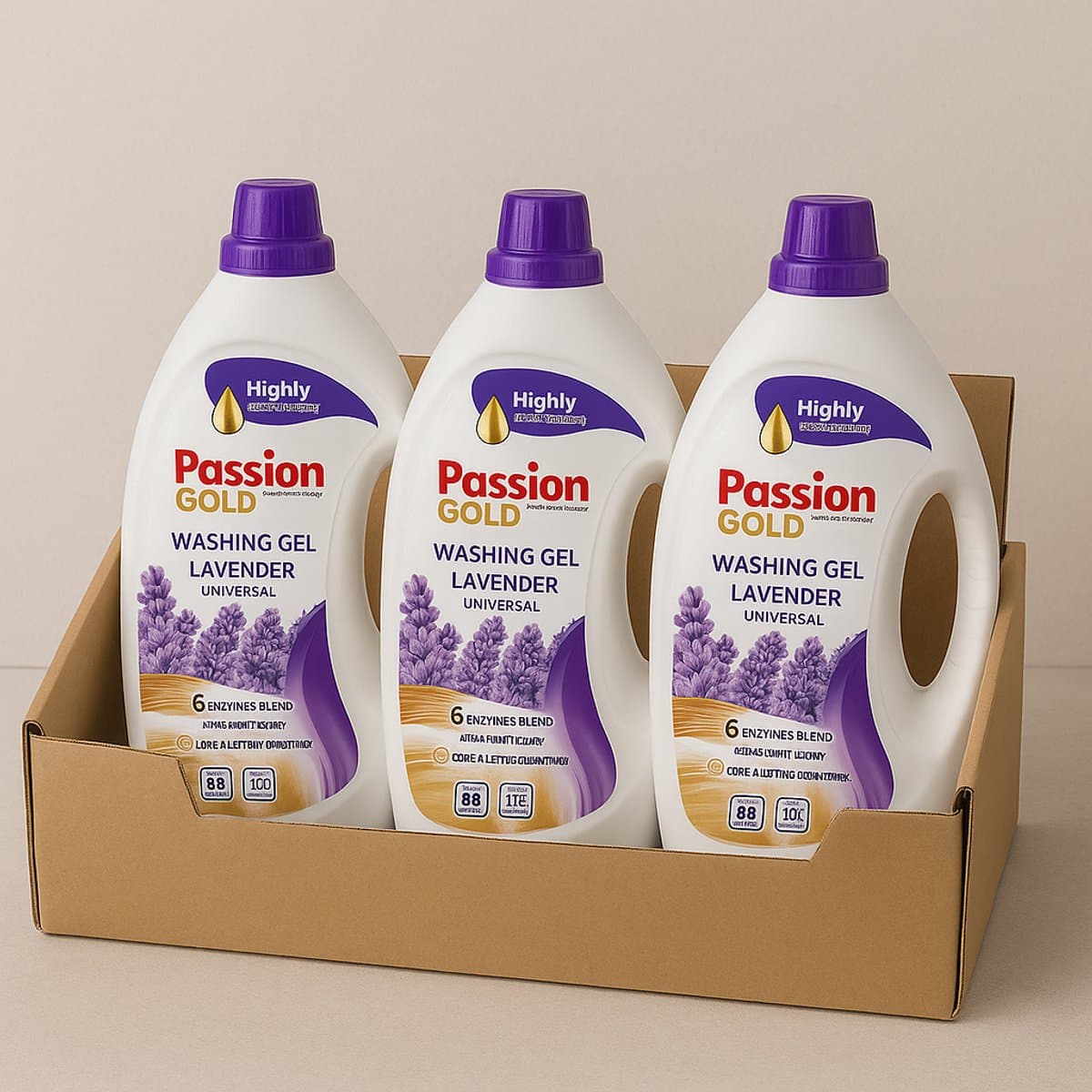 Passion Gold - Gel - Vloeibaar Wasmiddel - Lavendel Universeel - 3 x 3,52 L, 264 wasbeurten — afbeelding 1