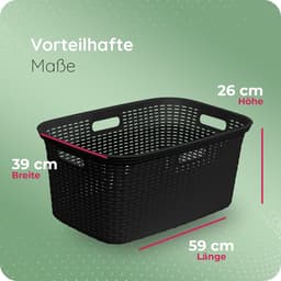 Novaliv 3-pack rotan wasmand met 4 handgrepen 40L zwart, wasboxset wasemmer wascontainer voor badkamerwas vuile was, wasmanden huishoudelijke accessoires wasmandverzamelaar — thumbnail 2