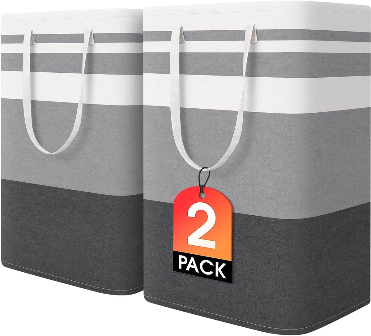 Wasmanden - Wasmand opvouwbaar - wassorteerder - wasmand 2 vakken - Katoen-linnen met waterdichte coating en metalen frame - voor veelzijdige opslagdoeleinden - met 4 opvouwbare kledinghangers - Verlengde handvatten — afbeelding 1