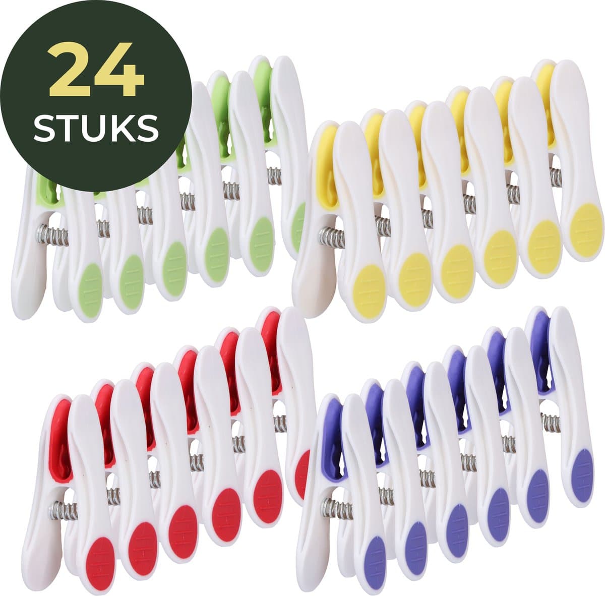Gandria Wasknijpers 24 Stuks - Kunststof Wasknijpers - Set van 24 Plastic Knijpers - Wasrek Knijpers 10 Kg - 4 Kleuren — afbeelding 1