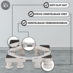 HCH Wasmachine Verhoger - 12 Poten - Anti Slip - Tot 300 KG Draagkracht - Verstelbaar - Wasmachine Opbouwmeubel - Witgoed Verhoging - Geschikt voor Wasmachine, Droger, Koelkast, Diepvries en Fornuis - Wit — thumbnail 2