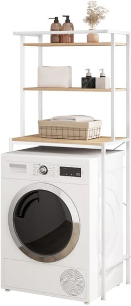Wasmachine Kast - Wasmachine Meubel - Opbergkast - Badkamer - Waskamer - 3 Planken - Wit - Hout — thumbnail 1