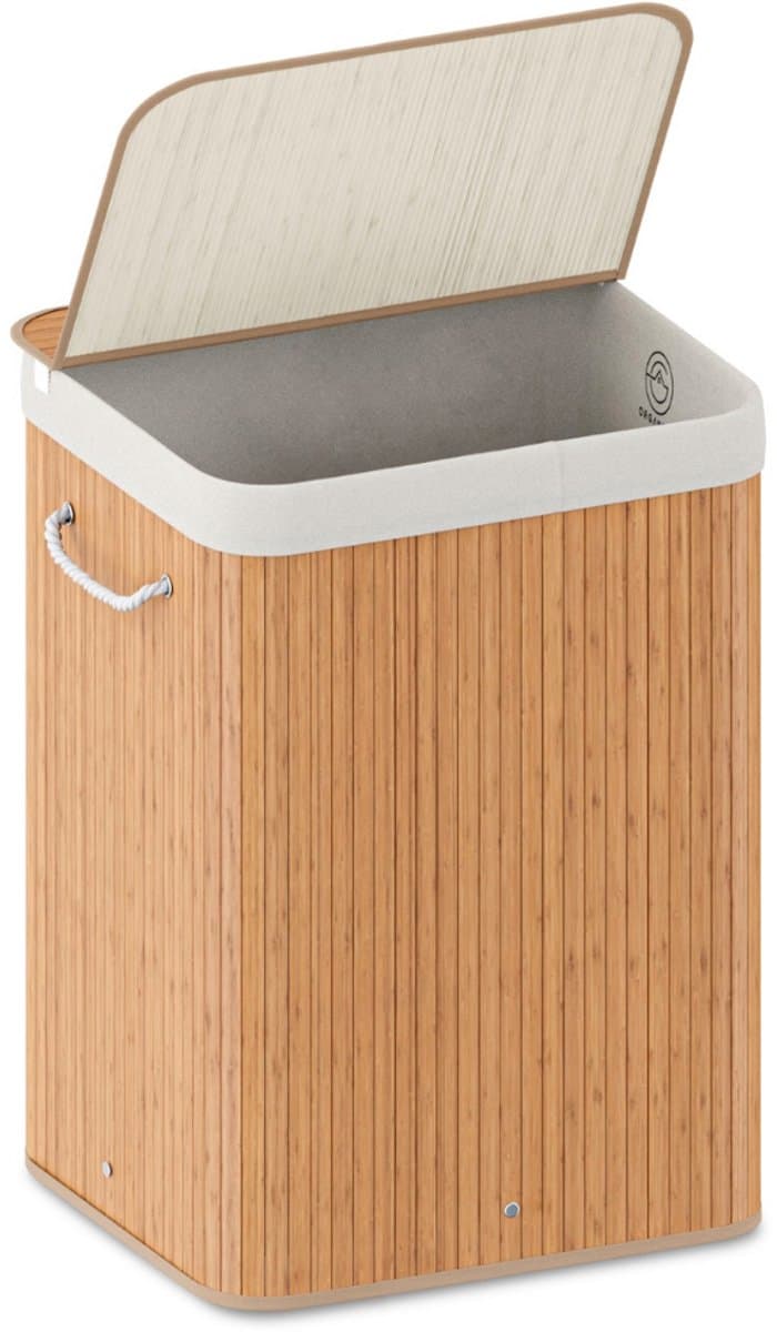 Organess wasmand - Wassorteerder - Wasmand met deksel - Opvouwbaar - 100L - Bamboe - 2 waszakken — afbeelding 1