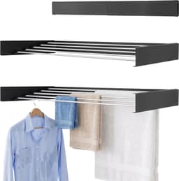 Lacardia Wanddroogrek Inklapbaar 120 cm - Wasrek Hangend - Zwart - Wandgemonteerd Droogrek met 7,2 Meter Drooglengte — thumbnail 1