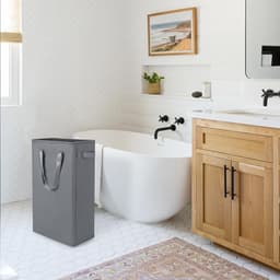 Wasmand Oxford doek wasmand Opvouwbare Wasmand Moderne Wasverzamelaar met Handvatten voor slaapkamer, badkamer, slaapzaal,45L (DonkerGrijs) — thumbnail 4