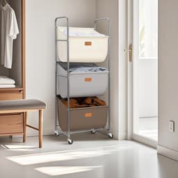 MANIAC 120 liter verticale rollende wasmand, 3 secties wassorteerder met wielen en 2 pauzes, 3-laags wasmanden voor kleine ruimte, slaapzaal, wasruimte, kast, veelkleurige 3-laags — thumbnail 2